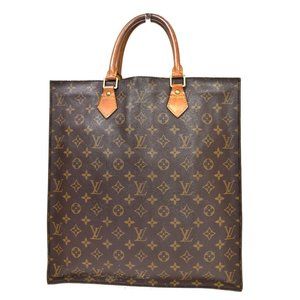 LOUIS VUITTON Logo Sac Plat Hand Tote Bag Monogram Leather Brown M51140 33MQ402